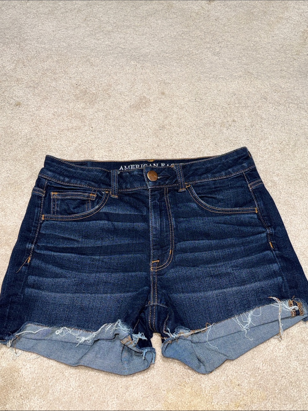 American Eagle Outfitters Dark Blue Denim Cutoff Shorts with Frayed Hem